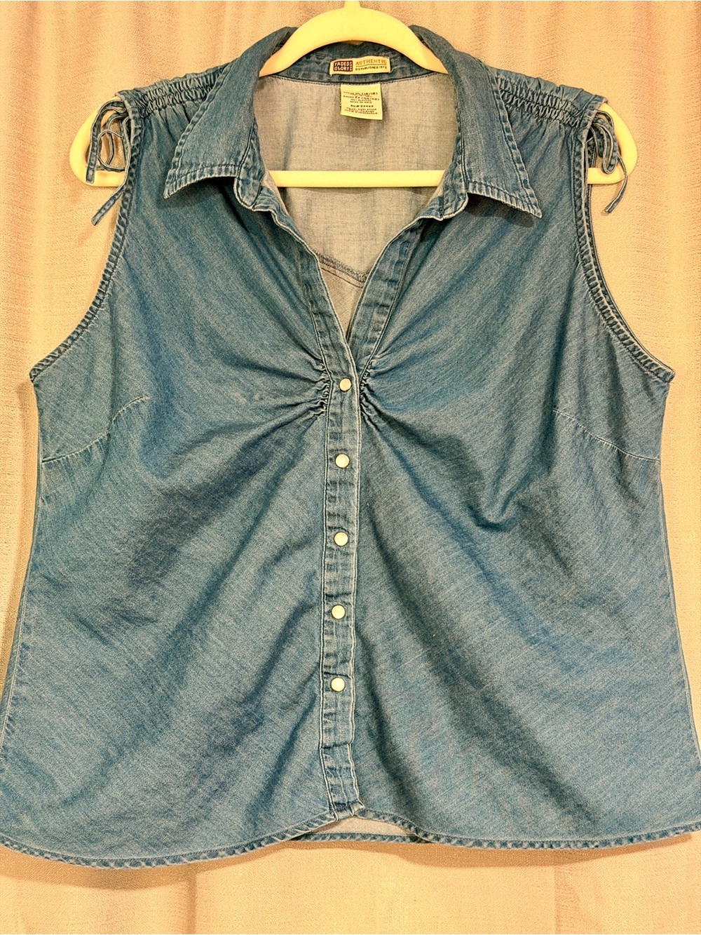 Faded Glory Denim Chambray Ruched Sleeveless Button Front Top XL